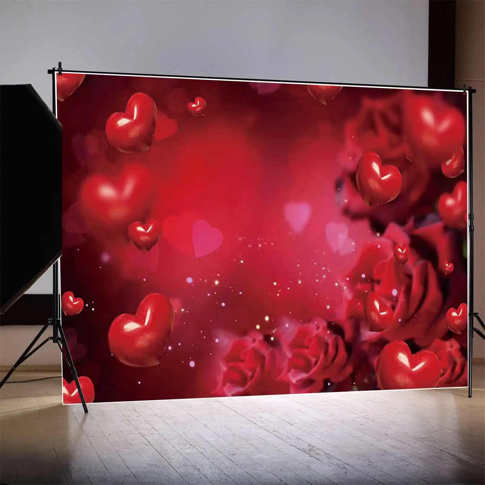 MOON.QG February 14 Valentines Decor Background Women Birthday Backdrop Wood Board Brick Wall Arch Door Photography Studio Props
