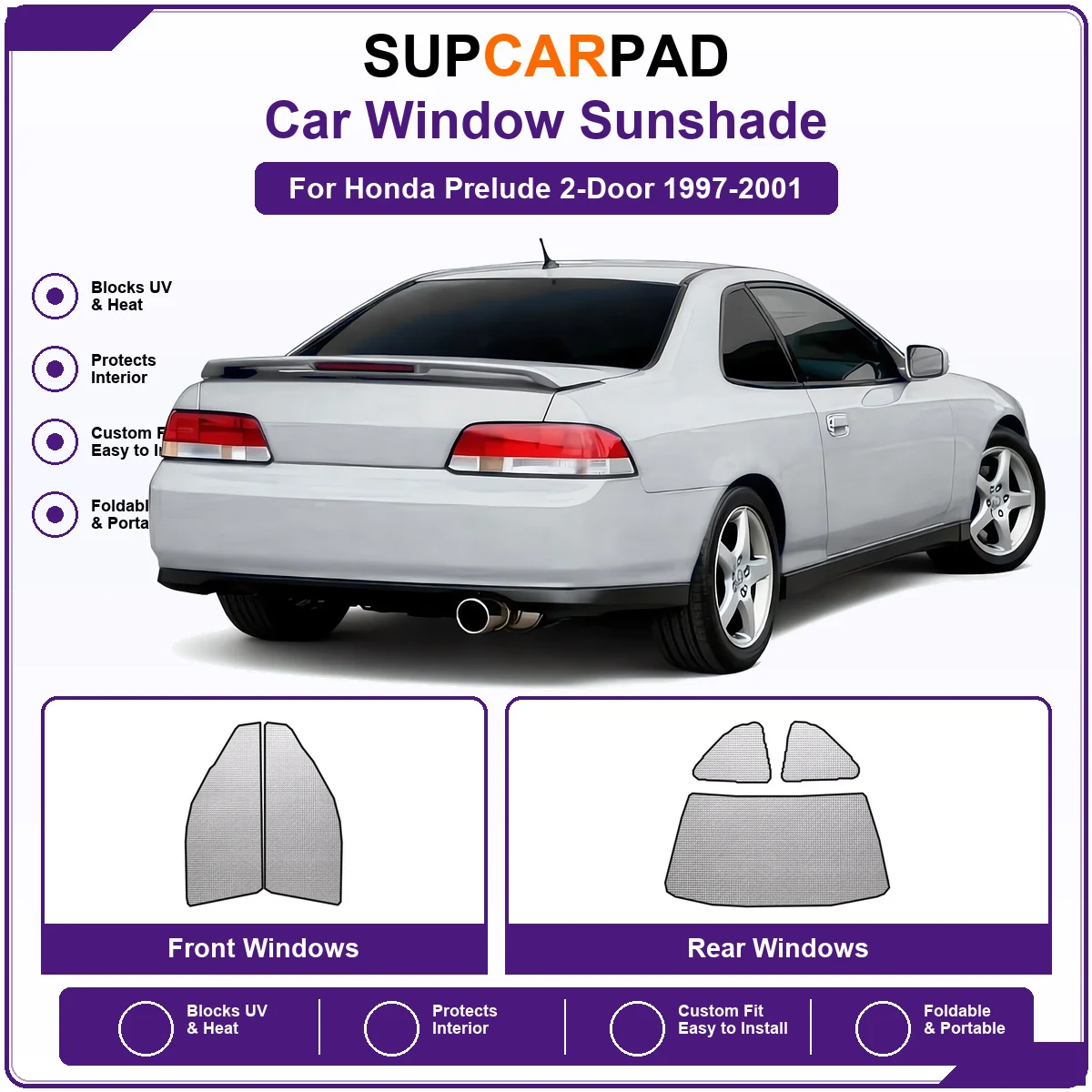 For Honda Prelude 2-Door 1997-2001 Pre‑Cut Auto Window Sunshade Anti‑UV Car Sun Visor Protector