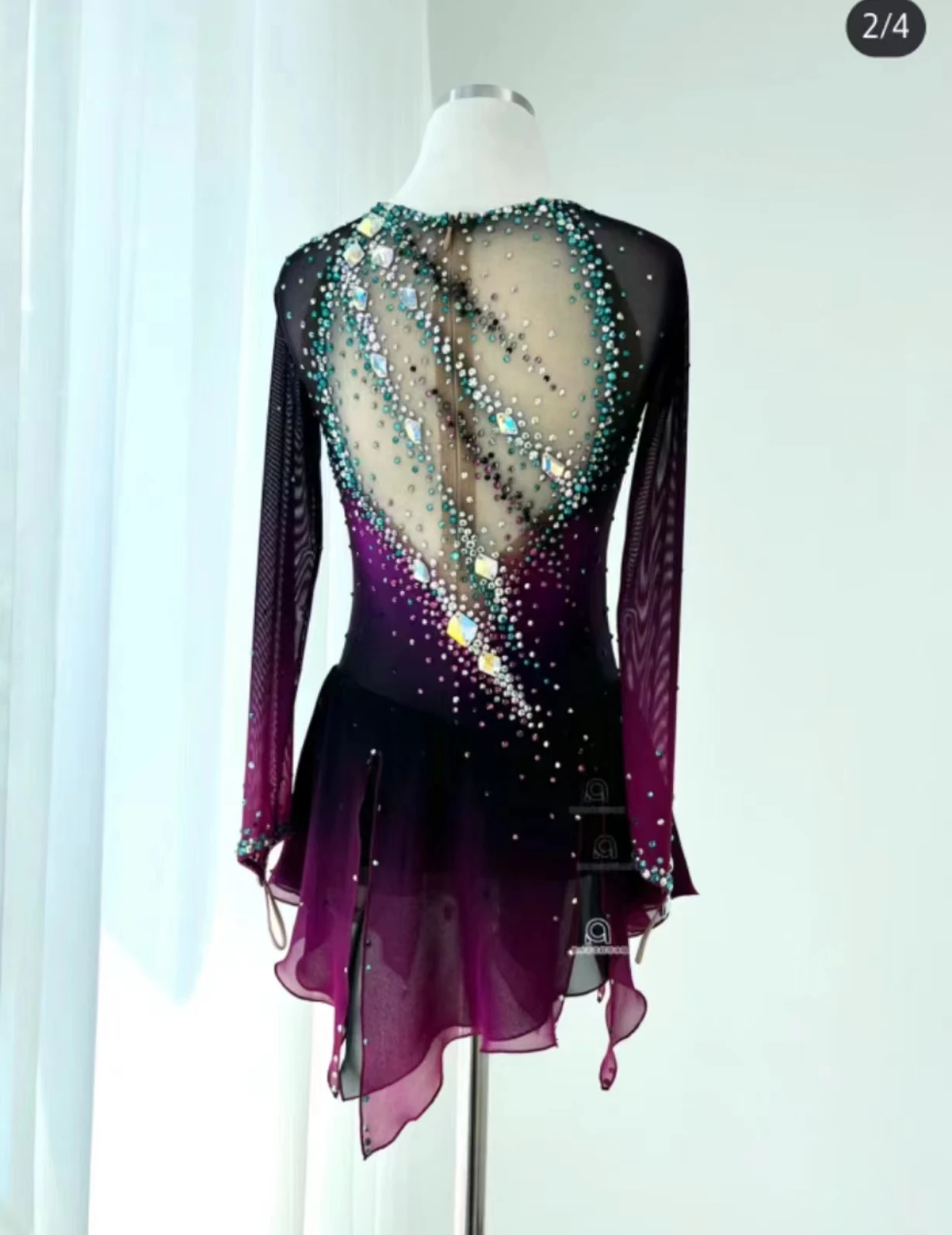 Women Rhythmic Gymnastic Leotard Shiny Handmade for Child Girl Figure Skating Dress Skirt Performance Ballet Costume Purple set