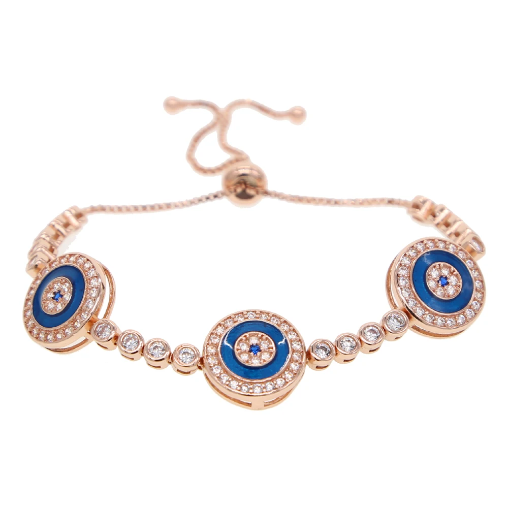 tennis round  disco evil eye charm fashion jewelry rose gold color bracelet bangle