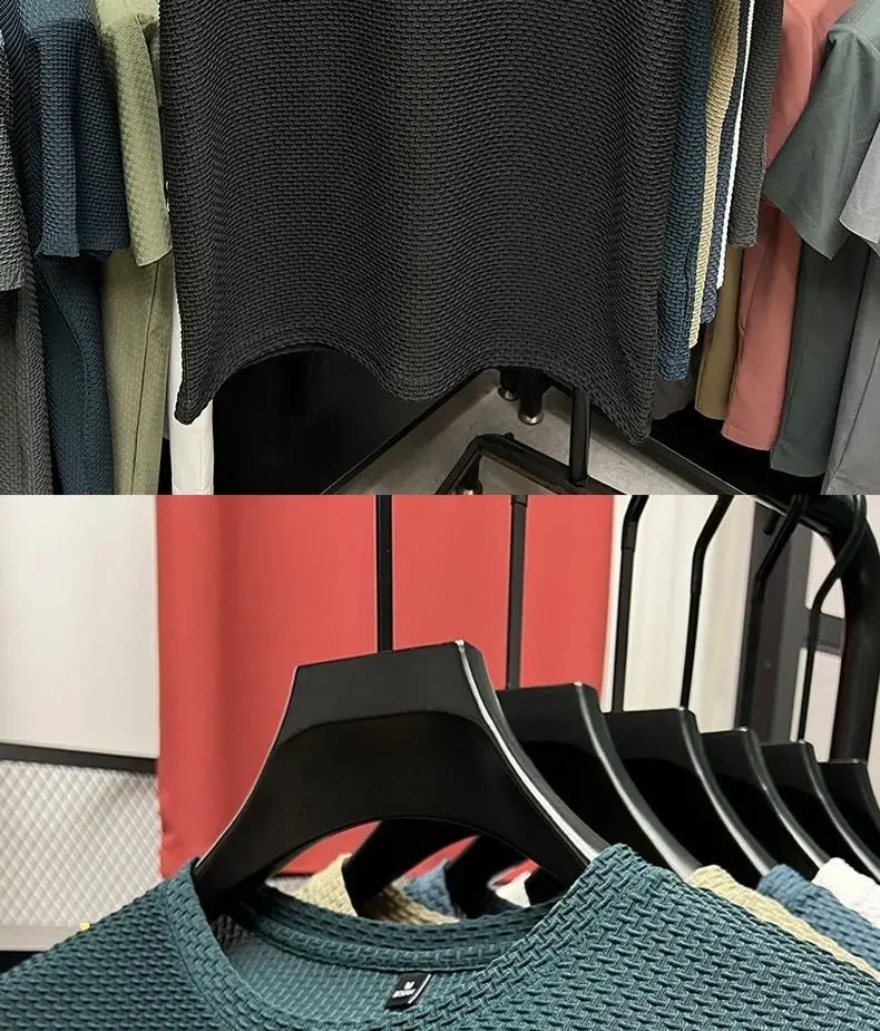 Herren High-End Eisseide Mesh T-Shirt Sommer Kurzarm Rundhals T-Shirt Mann Halbarm Dünnes Einfarbiges Sport-Oberteil – Detail 11