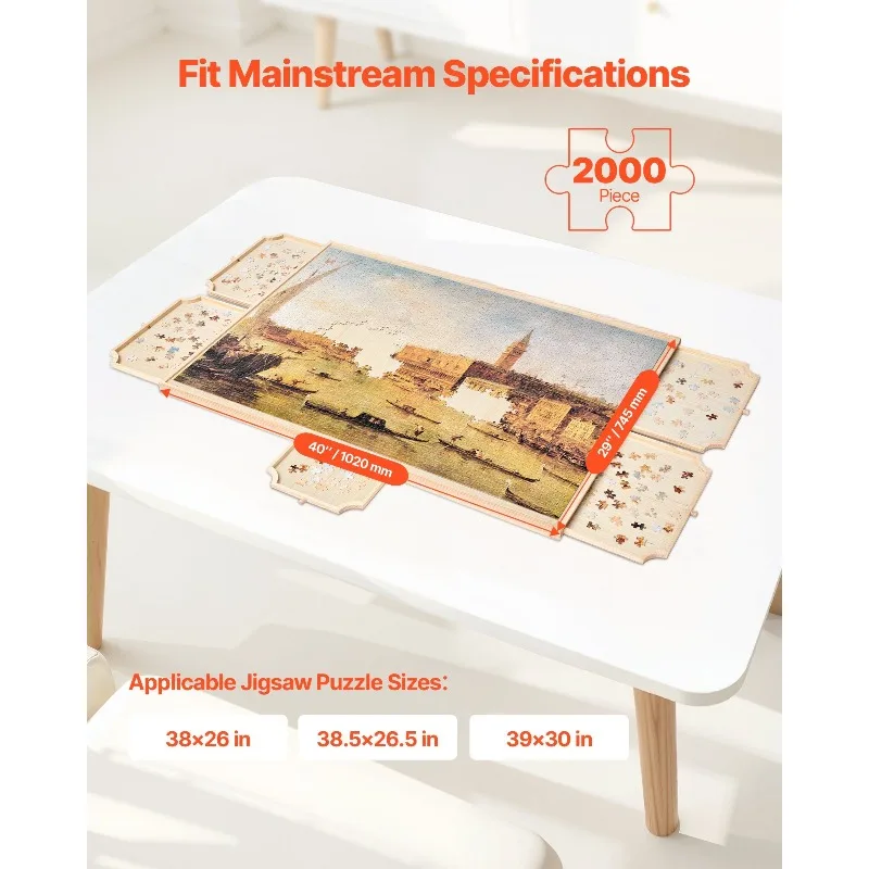 Papan Puzzle 2000 Potongan dengan Penutup Laci, Puzzle Kayu Portabel 40x29 inci