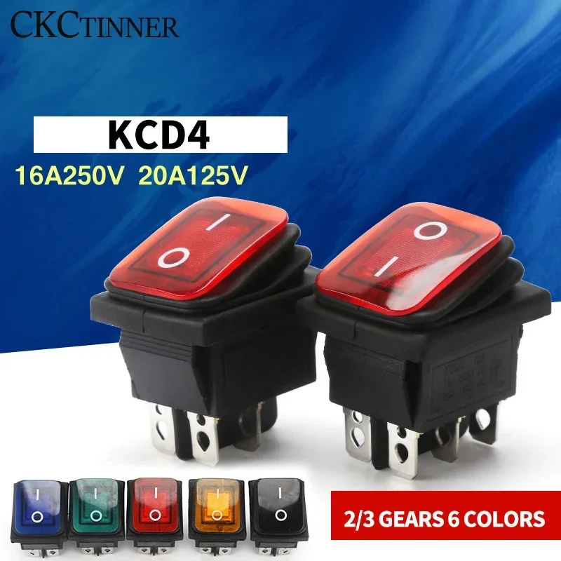 1PCS KCD4 Rocker Switch Power Switch ON/OFF 4Pin/6Pin With Light Power cap 16A 250VAC/ 20A 125V 29*36mm