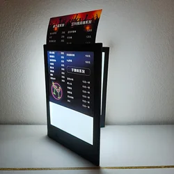 A4 Four Sided LED light box Menu Cover Book Rechargeable electronic Leather Display Tent Holder for Restaurant Bar Shop Cafe