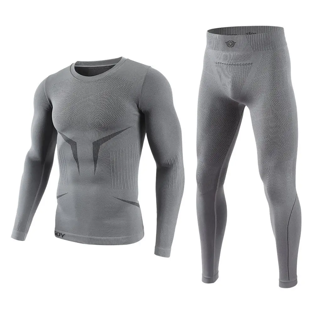 

New Outdoor Men's Seamless Underwear Sports Fitness Set Yoga Skiing Fitness Suit Tight Elastic Warm Top Pants