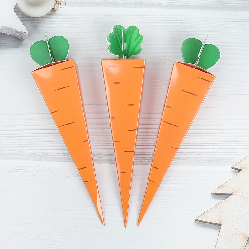 10pcs/Lot Creative Carrot Design Paper Candy Boxes Orange Cone Shaped Paper Packaging Boxes Holiday Party Candy Box Gifts Decor