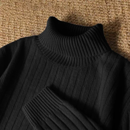 Imagen 2 del producto Animal Game-suéter largo de cuello alto a rayas para hombre, Jersey de punto informal, suéteres, blusa fría gruesa y cálida para exteriores