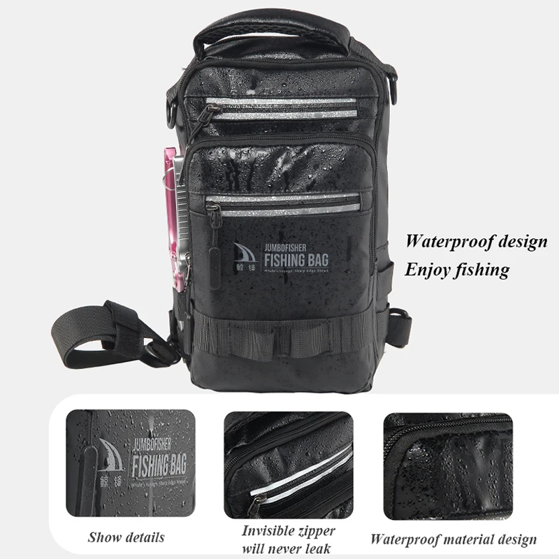 Fishing Lure Backpack Fishing Tackle Box High-Capacity Fly Fishing Backpack Waterproof with Rod Holder Sling Shoulder Bag