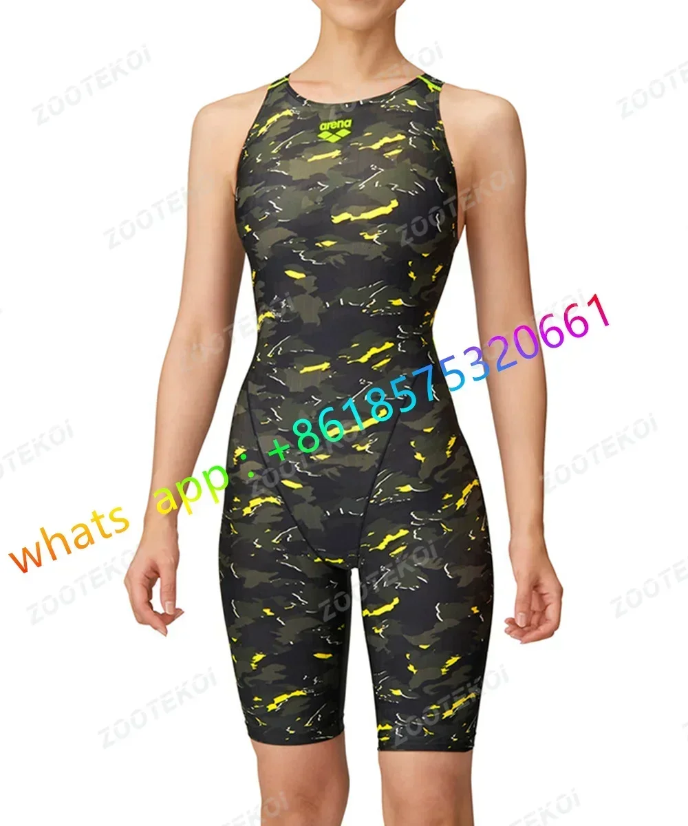 Trajes de baño de competición hasta la rodilla, traje de baño de una pieza para mujer, traje de triatlón, Bikini, ropa de playa, traje de baño deportivo cómodo