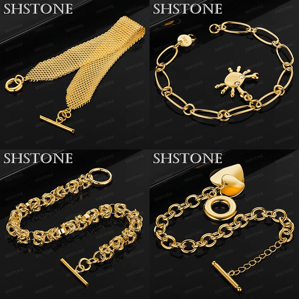 

New Style 18k Gold Heart Crab Keel Chain Mesh Chain Bracelet Men Women Party Fashion Classic Jewelry Gift For Good Friends