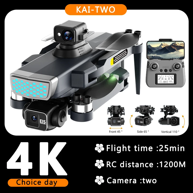 

KAI-2 4K Drone with 3-axis Gimbal Dual HD EIS Camera 360° Laser Obstacle Avoidance Professional RC Quadcopter 5G FPV Dron Toys