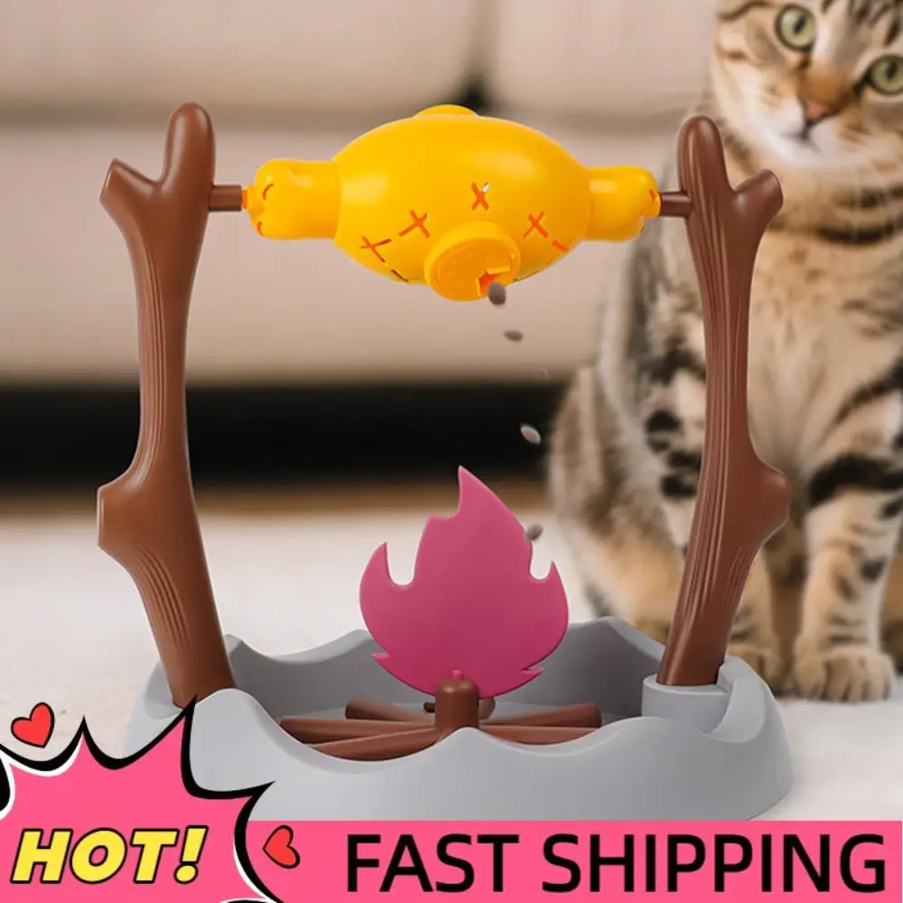 

Медленная кормушка-диспенсер для лакомств для кошек 360 ° Вращающаяся игрушка-гриль в виде жареной курицы для кошек и собак