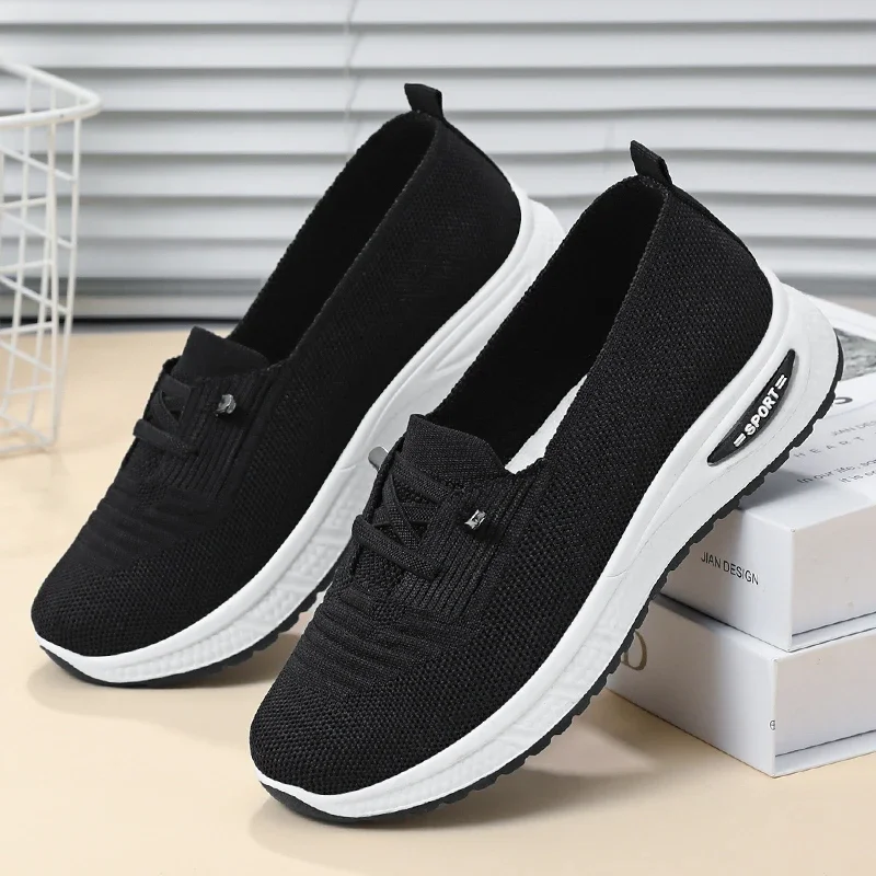 Cheap Mom Summer Mesh Knitting Sneakers Women Breathable  Shoes Non-slip Ladies Casual Nurse Office Shoes Ballet Flats