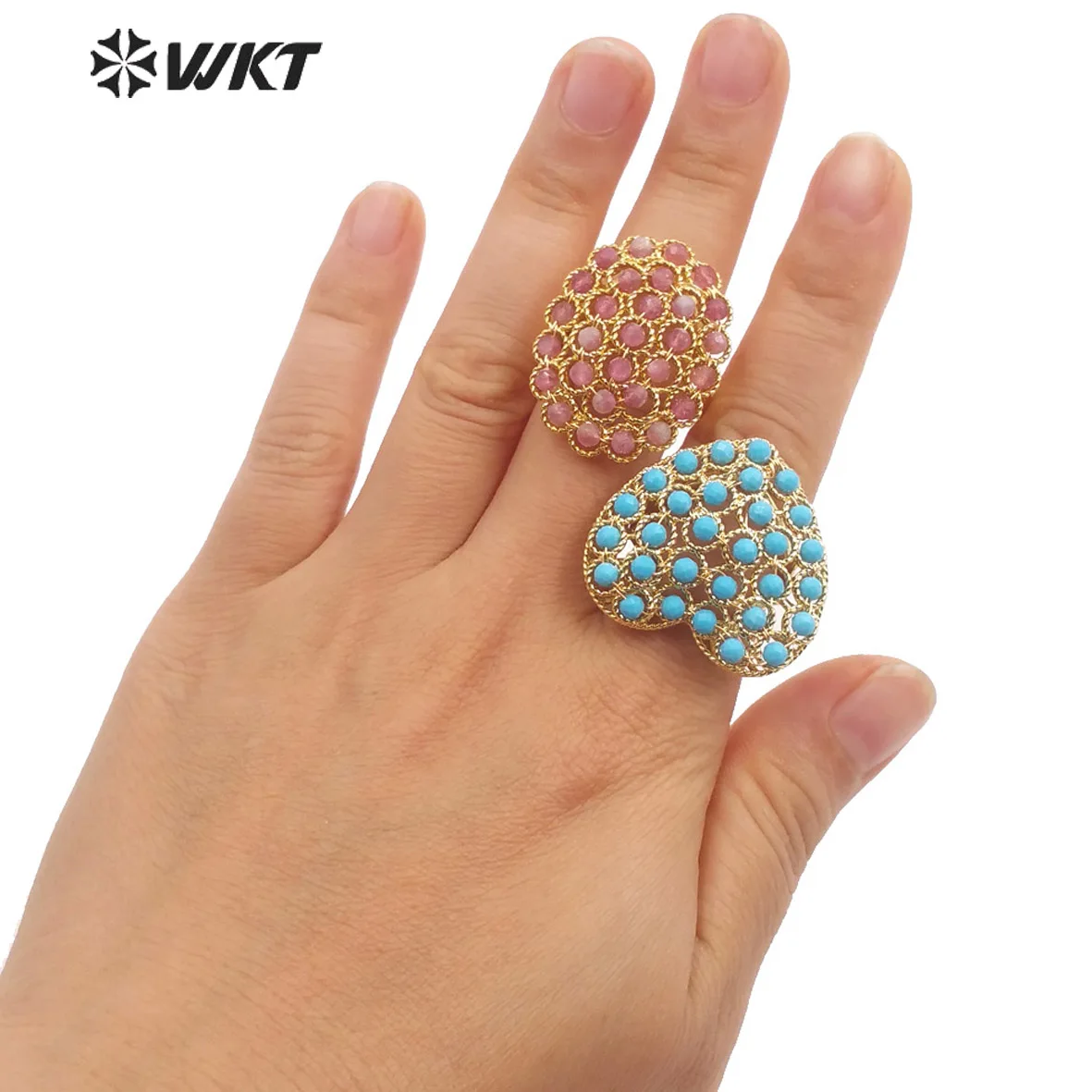 

WT-R451 INS летний дизайн ручной работы с бусинами в проволоке кольцо 18 К позолоченные крошечные ювелирные изделия из камня для женщин украшение для вечеринки