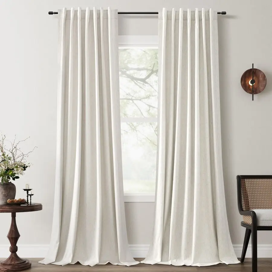 

Long Linen Curtains Blackout 108 Inch Long Fall Curtains for Living Room 100 Blackout Curtains for Bedroom Thermal Insulated Noi