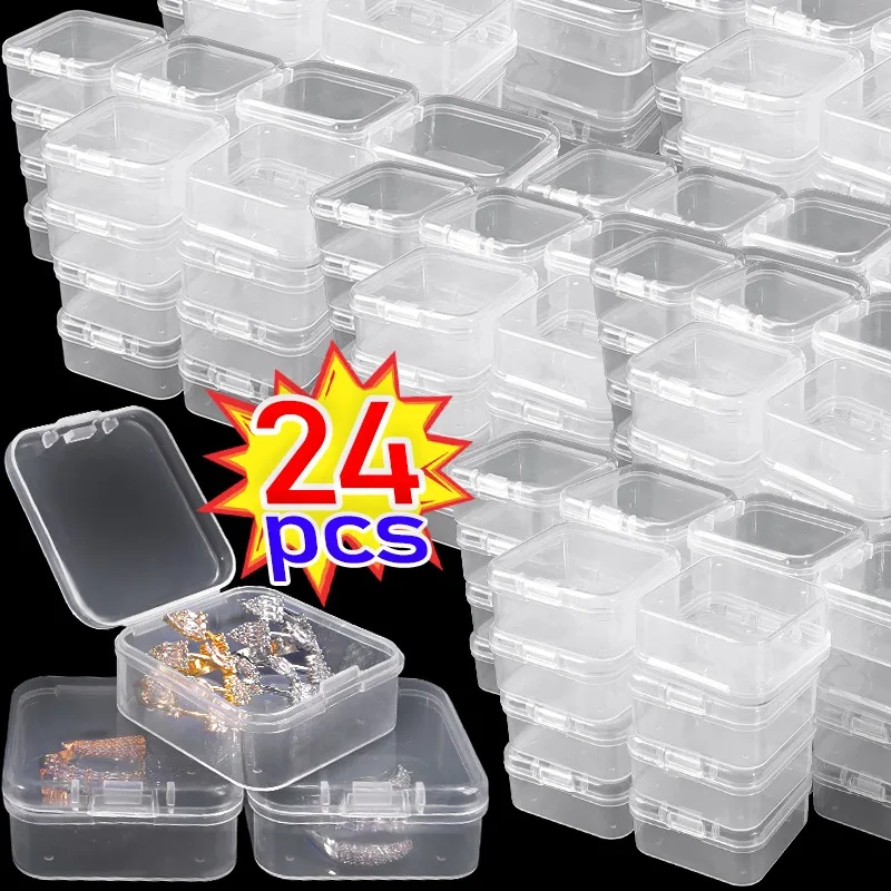 Square Jewelry Storage Box Transparent One-piece Flip Small Accessories Case Rings Earplugs PP Plastic Boxes Jewelry Packaging