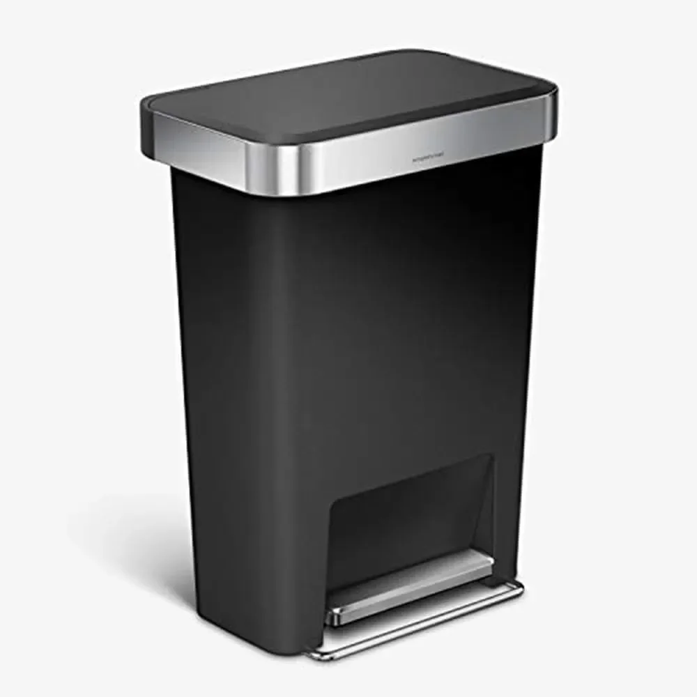 

45 Liter / 12 Gallon Rectangular Kitchen Step Trash Can with Soft-Close Lid, Black Plastic NEAT AND SECURE SILENT CLOSE LID