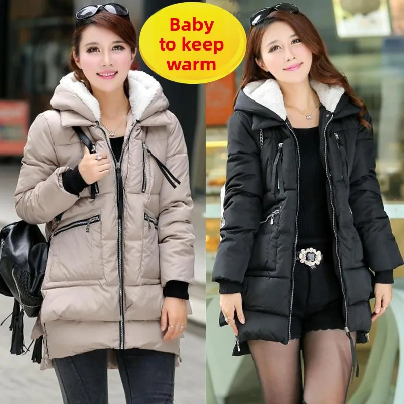 

207 Women's Winter Jaet Autumn Winter Thiened Cotton Polyester Casual Sle Pure Color Commute Faion Medium Length