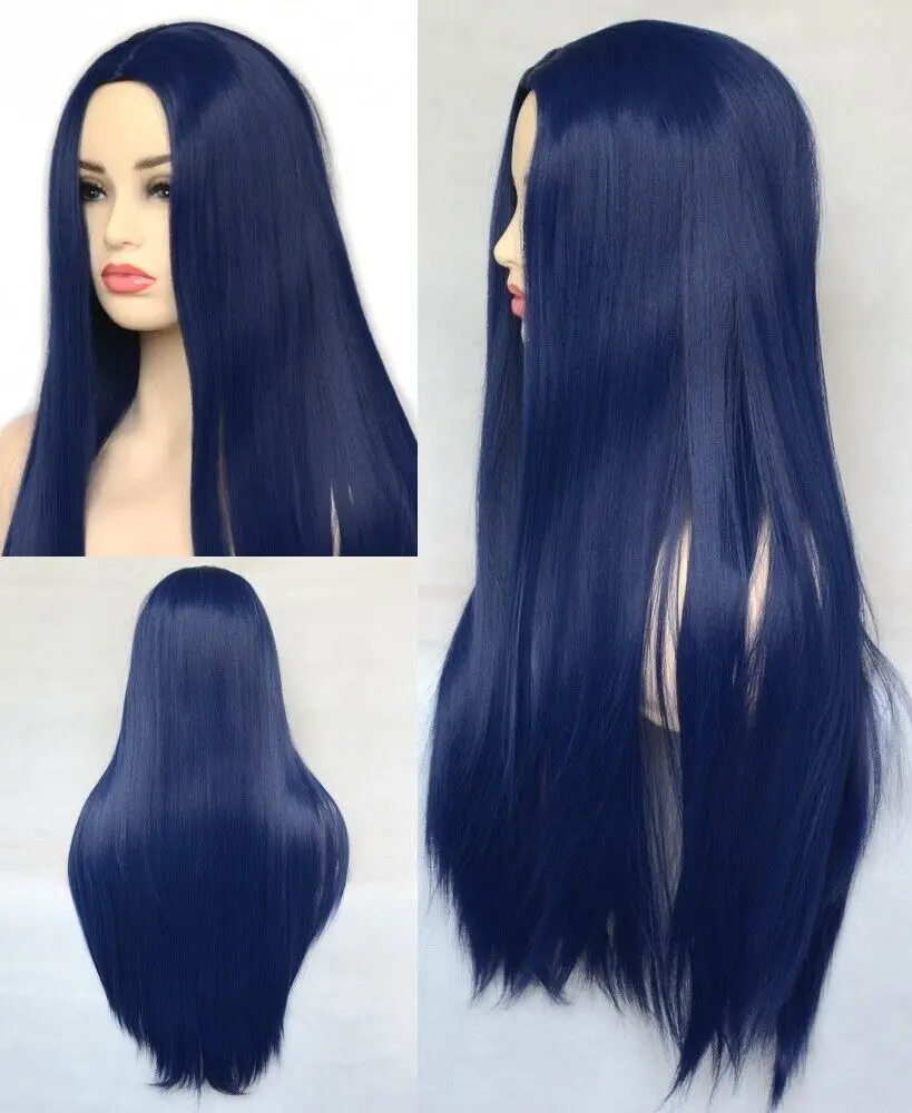 24inch Cosplay Wigs Heat Resistant Synthetic Straight Dark Blue Party Women