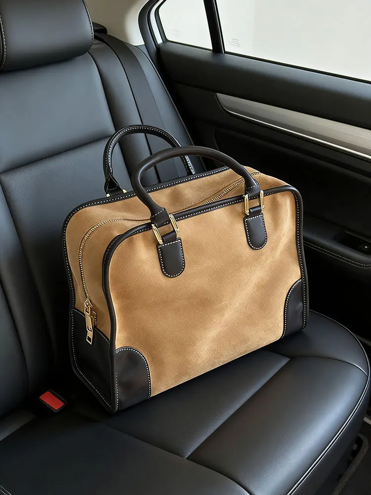 

Женские замшевые сумки-бостоны большой вместимости, повседневные простые кожаные сумки в форме подушки, модные и роскошные.