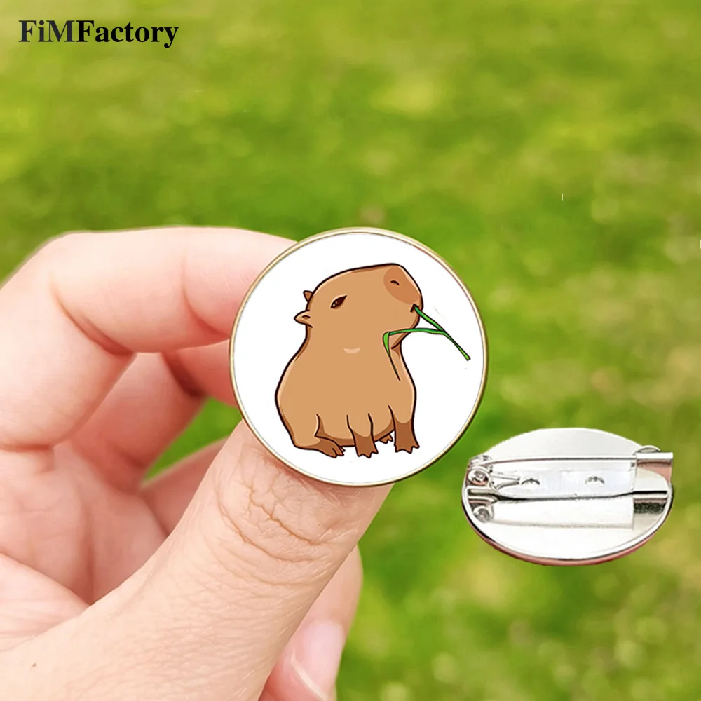 Cute Capybara Pin Bee Happy Cartoon Animal Brooches for Women Kids Gift