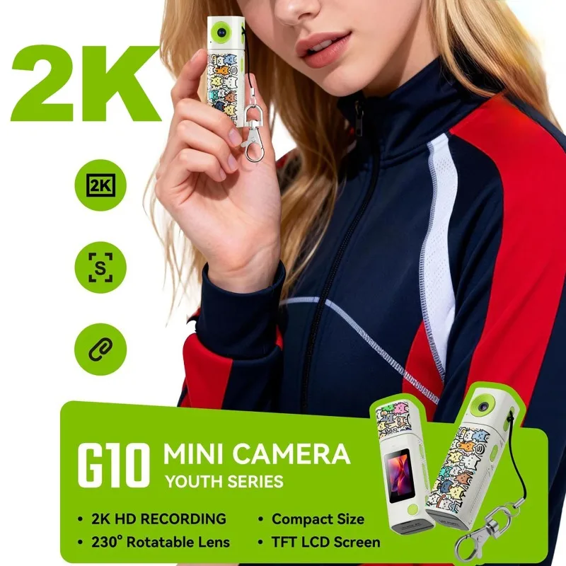 G10 2K Thumb Camera Lipstick Series HD Portable Sports Camcorder Student Digital Pocket Mini Camera for Photo & Video Recording
