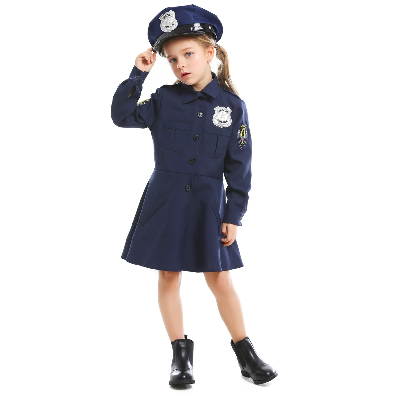 Child Girls Officer Cop Cosplay Costume Kids Cop For Girls Halloween Costume Suits Easter Clothes Outfits For Girls 3-11 Years