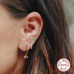 CANNER Dangle Earring 925 Sterling Silver Rivets Pearl Eyes Snake Moon Stars Pendant Hoop Earrings For Women 2023 New Jewerly