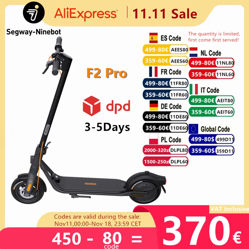 EU Stock Original Ninebot By Segway F2 Pro Smart Electric Scooter 450W Motor 32KM/H Max Speed 55KM Range F Series Kickscooter