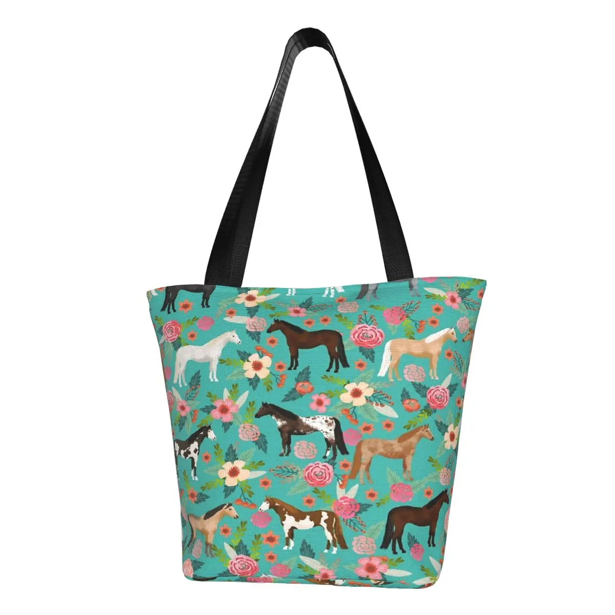 Horses Floral Horse Breeds Farm Animal Pets Casual Shoulder Tote Shopping Bag Large Capacity Wider Handloom For Fitness Gift