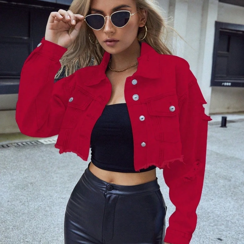 Women  New Casual  Pocket  Design  Fashion  Loose  Autumn   Loose  Autumn/Winter  Long Sleeve  Hundred  Short  Denim  Collar