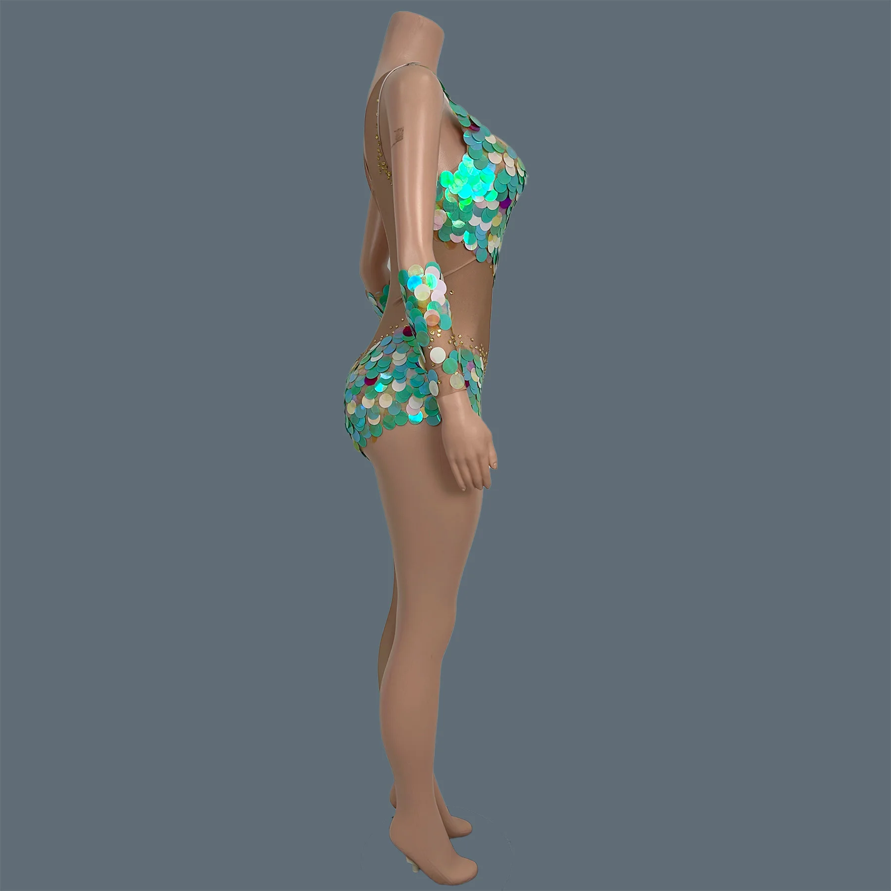 Designer Sparkly Sequins One Leg Jumpsuit Club Showgirl Stage Performance Wear Event Dance Show Streamer Bodysuit Renyudantuiku view 4