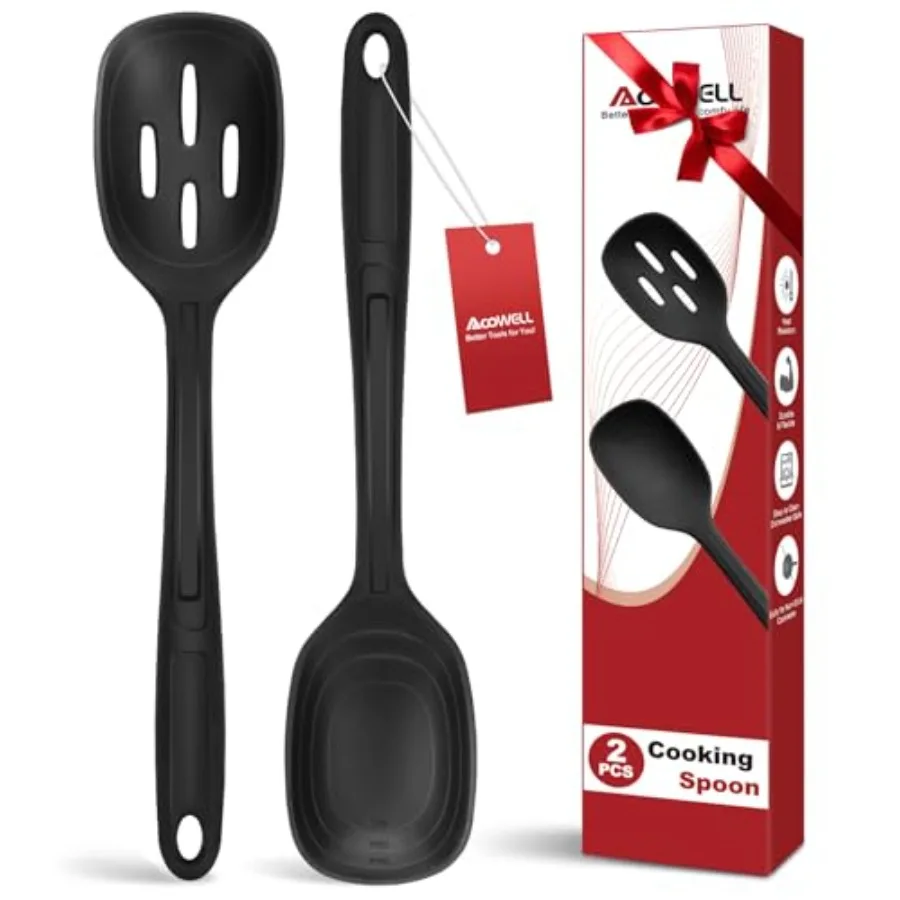 

2 Pack Large Silicone Cng Spoon with Measuring Mark Premium Non-Stick Solid and Slotted Serving Spoons Set Heat Resistant Kitch