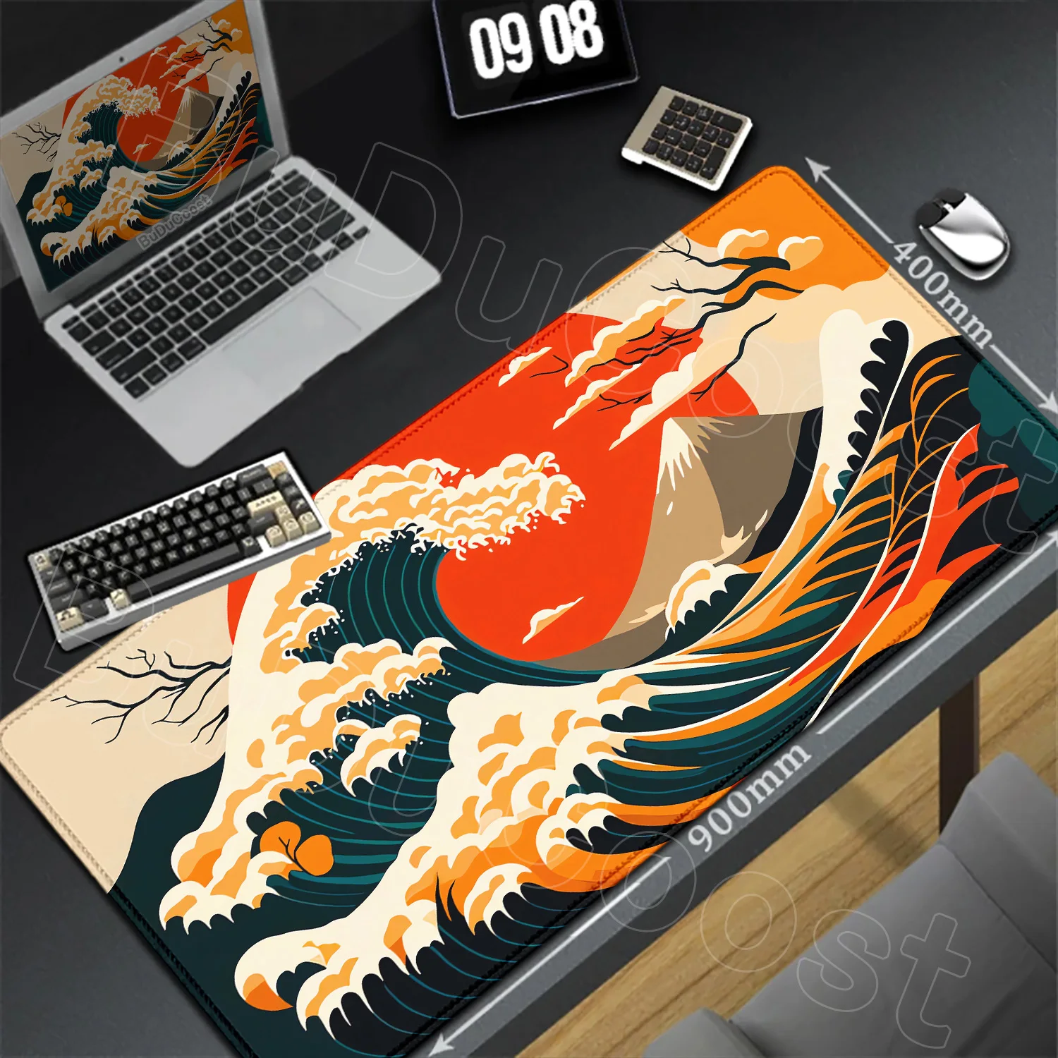 Большой коврик для мыши 1200x600 мм, расширенный игровой коврик для мыши Black Sea Wave, настольный коврик с прошитыми нескользящими резиновыми ковриками для клавиатуры