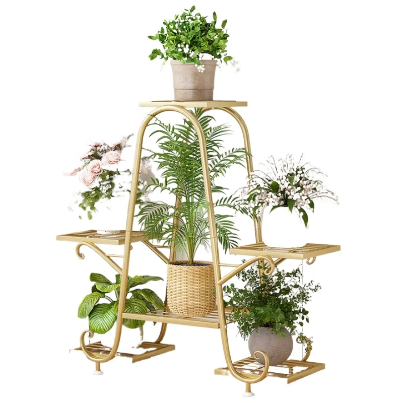 

Floor-to-ceiling multi-layer wrought iron flower pot rack