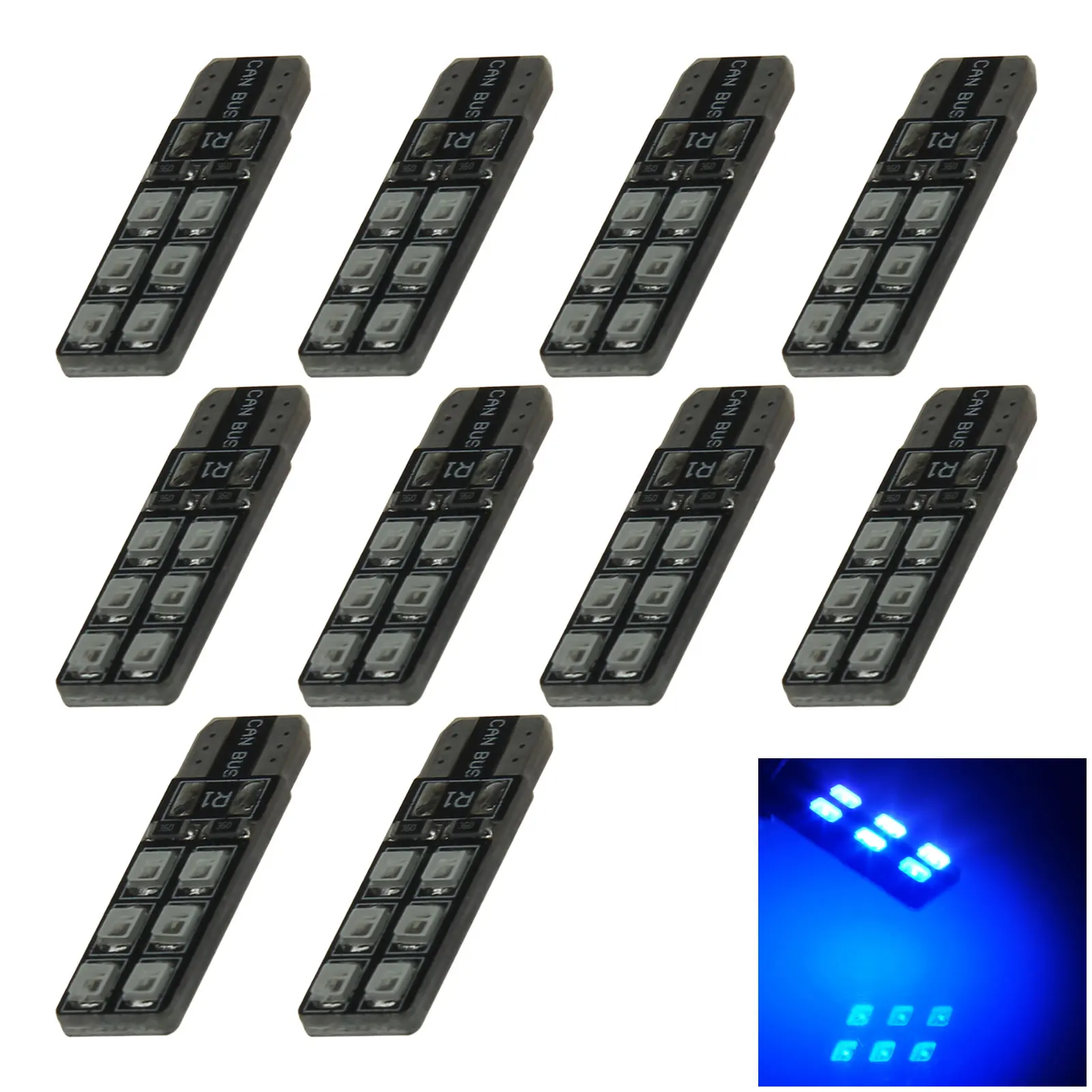 10x Blue Car T10 W5W Generation Bulb Interior Light Canbus Error Free 12 Emitters 2835 SMD LED 657 1250 1251 A097-B