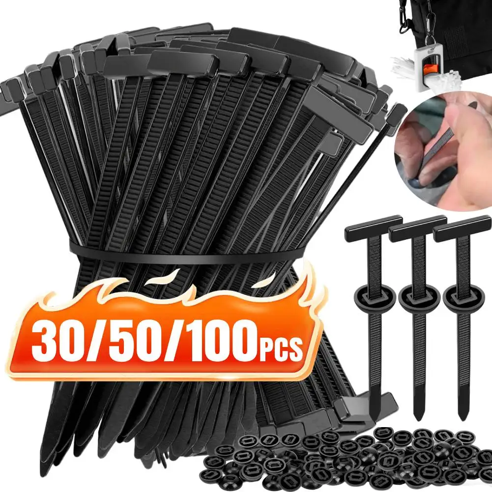 30-200Pcs Car Nylon Cable Tie Buckles With Pin Button Self-Locking for Car Repair, Outdoor, Emergency Kit, Home & Industrial Use