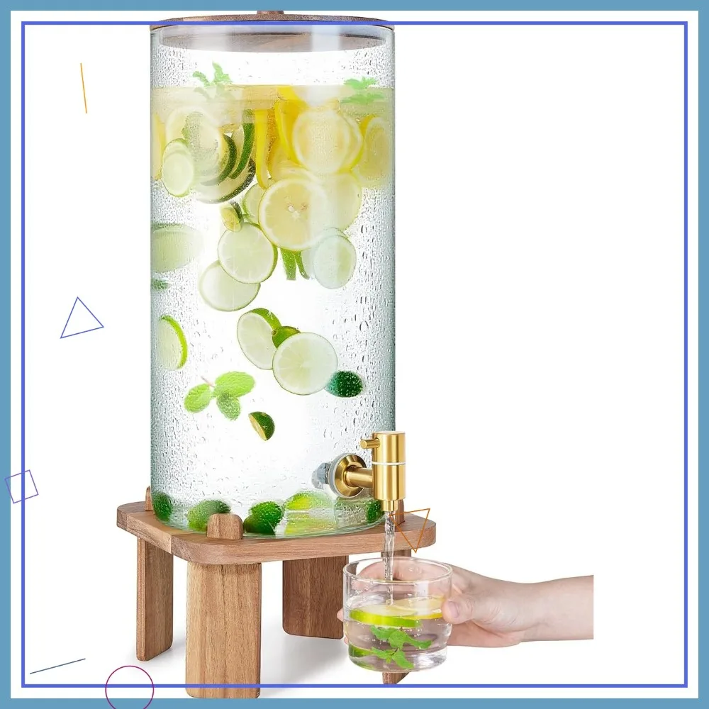 

3 Gallon Glass Drink Dispenser with Stand, Airtight Valve for Parties, Fridge Use