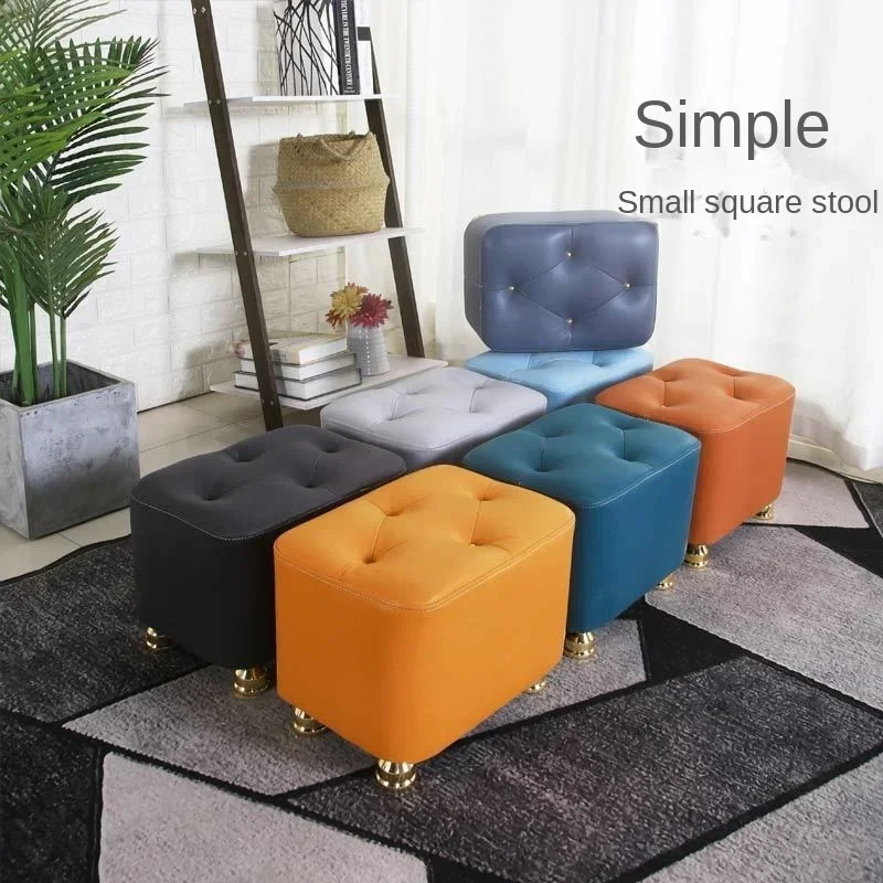 

Luxury Wooden Household Stool Silicone Leather Stool Shoes Changing Stools Living Room Ottomans Furniture Footrest BenchStools