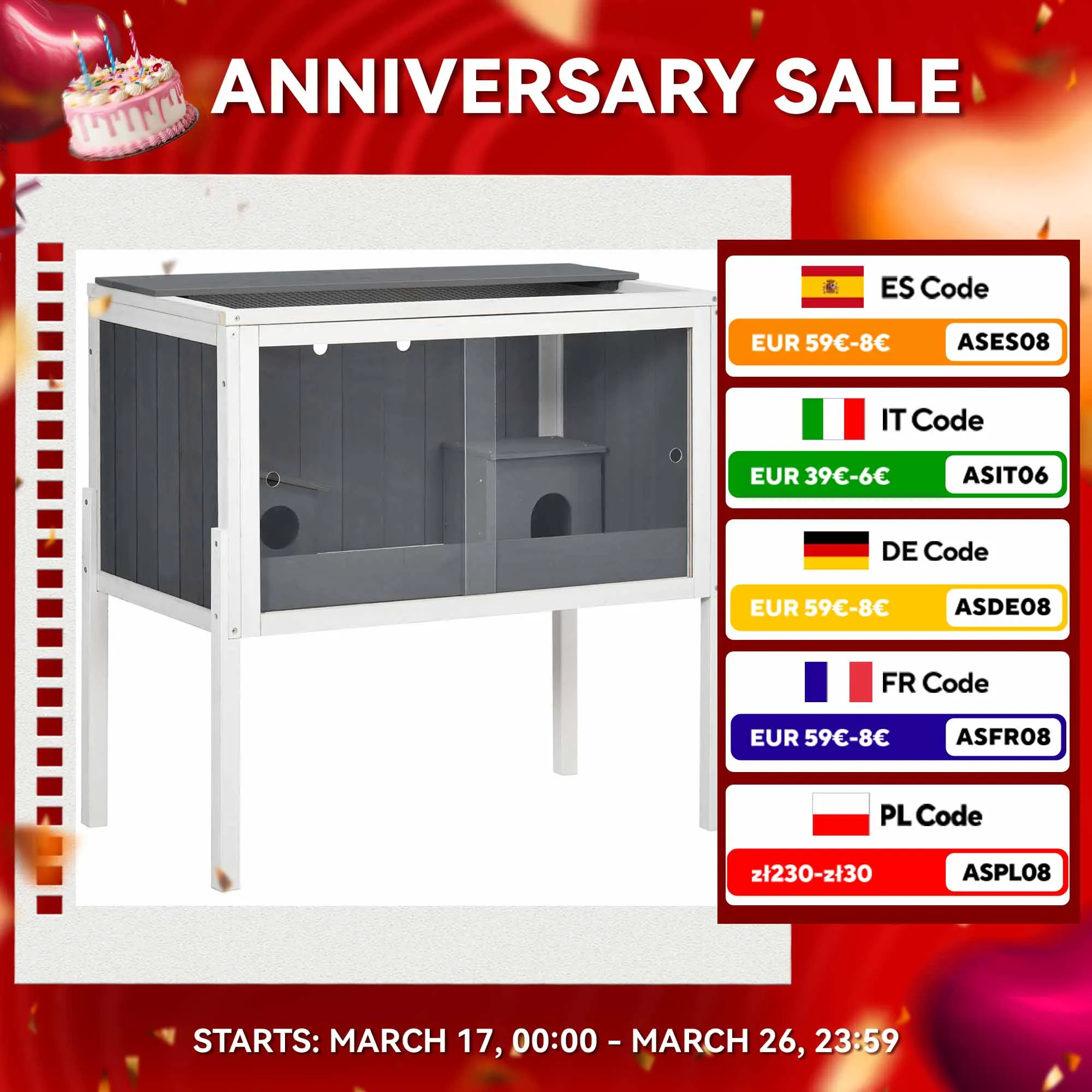 Gabbia per criceti in legno PawHut 82x45x81 cm con 2 porte in acrilico grigio