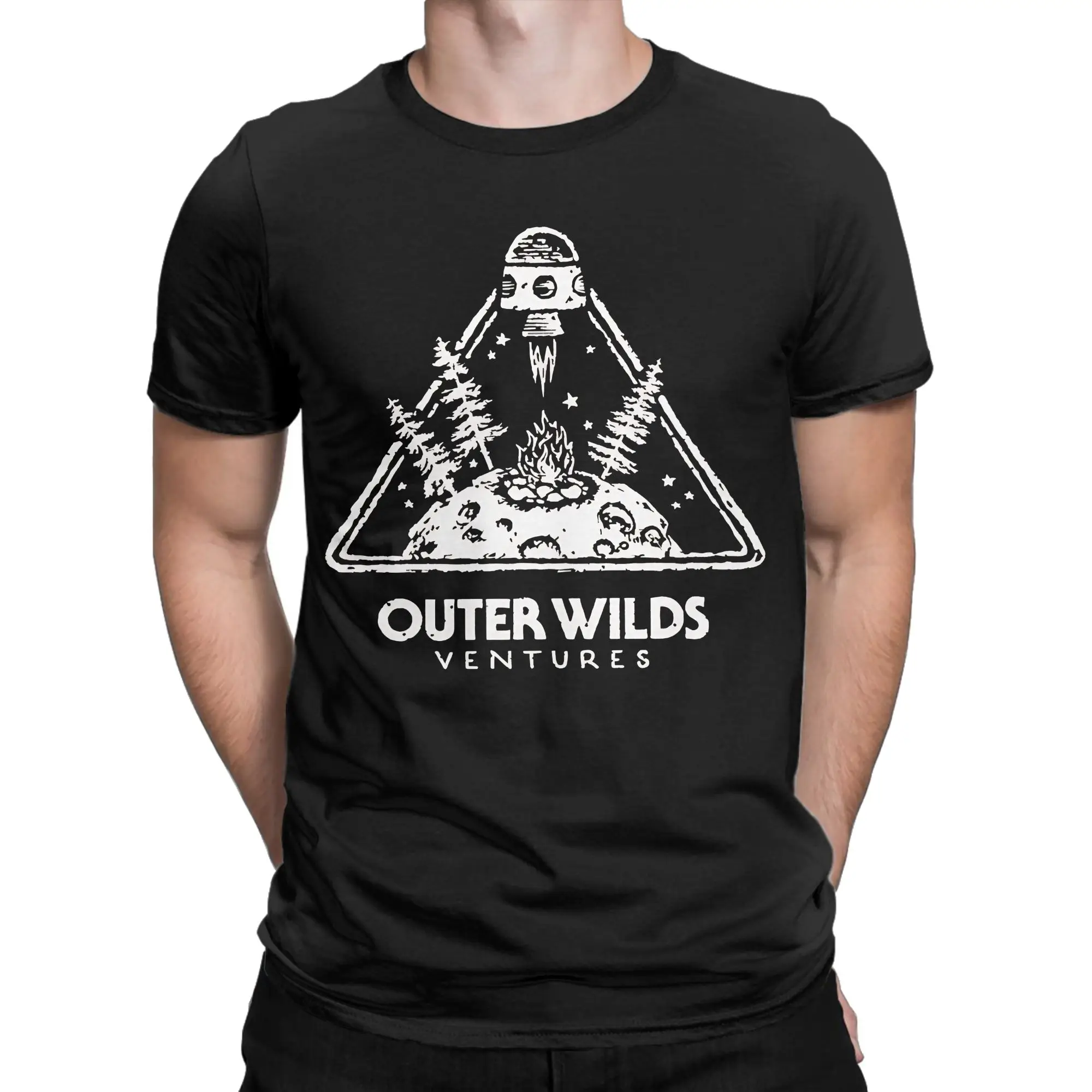 Outer Wilds Ventures minimalist T-Shirt Men  Vintage 100% Cotton Tees Round Neck Short Sleeve T Shirts Plus Size Clothes
