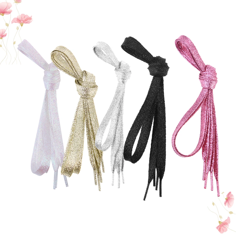 

5pcs Colored Flat Shoelace Shoelaces Flat Glitter Shoe Lace Multi Color Metallic Bling Woven Sneaker Accessories