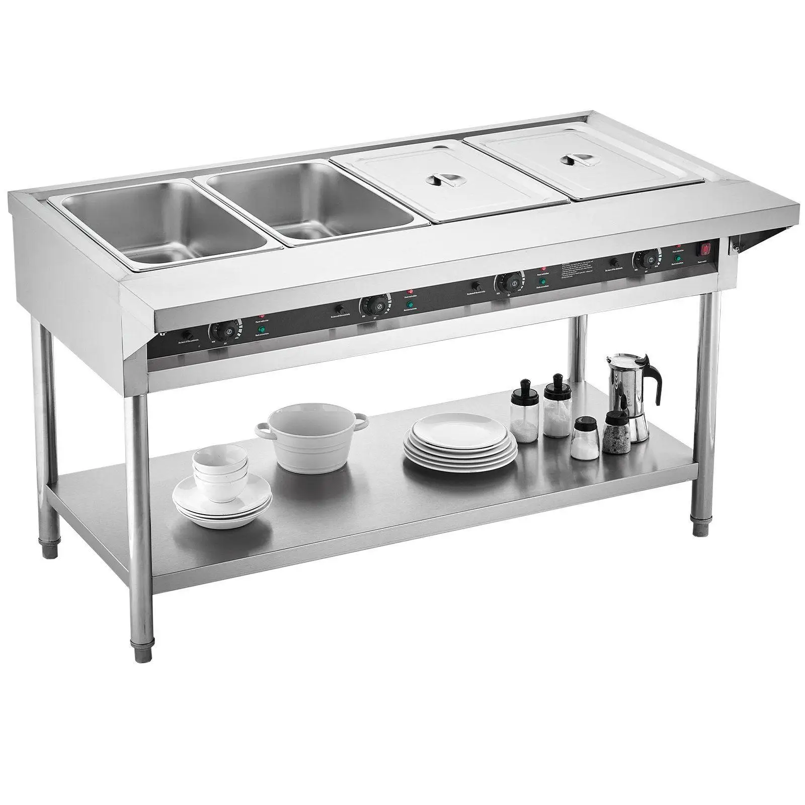 

4-Sec Independent Heat Control Steam Table, 304 SS Construction 86-190°F, Flexible Pan Layout & Easy Cleaning