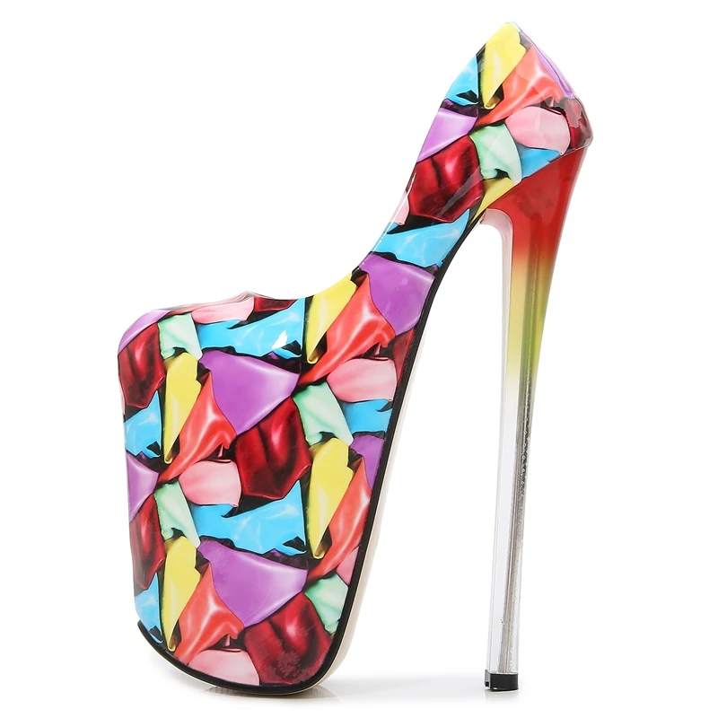 Sexy 22cm Extreme High Heels Shoes Woman Fashion Print Platform Pumps Heeled Shoes Lady Large Size Stripper Fetish Shoes Ladies