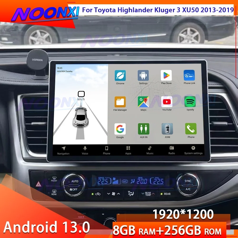 Radio de coche de 13,3 pulgadas para Toyota Highlander Kluger 3 XU50 13-19 Carplay Android reproductor de vídeo Multimedia unidad principal estéreo de navegación