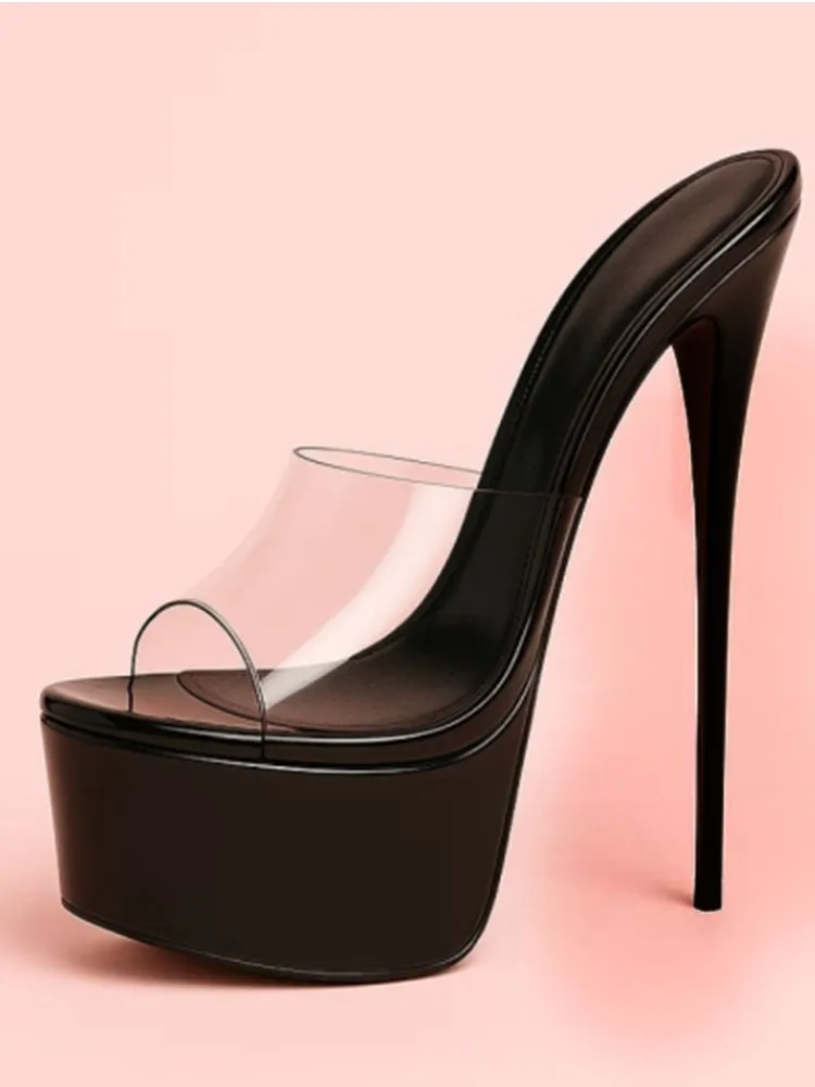 Summer New Women's Thick Bottom, Fine High Heels, Toothed Cool Slippers, Fashion Show, Party, Ultra High Heel Sandals