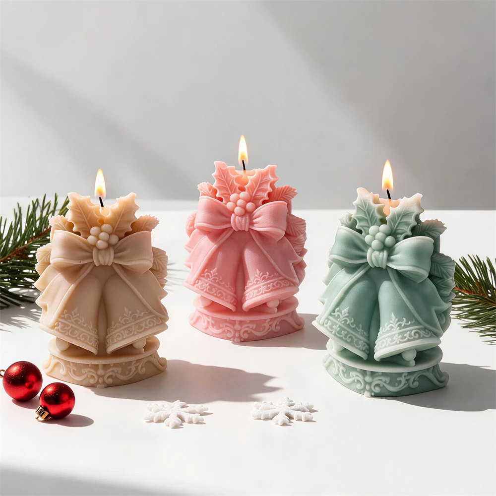 Weihnachtsglocken mit Band Kerzenform Weihnachtsglocke Sojawachs Silikonform Seifenharz Gips Beton Silikonform