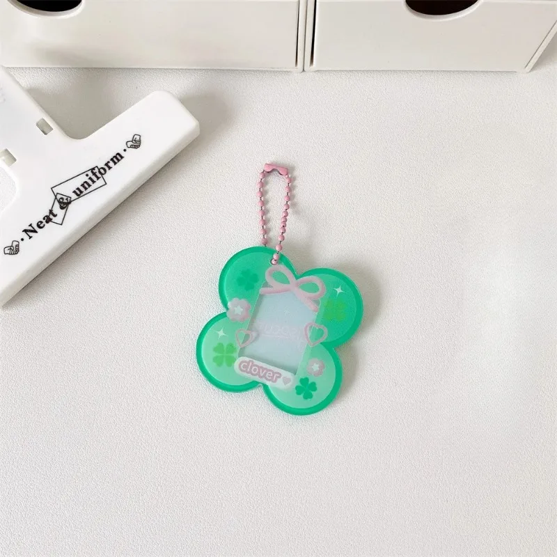 Four leaf clover card holder, student one inch ID photo decoration pendant, keychain, photo frame protection card holder image 4