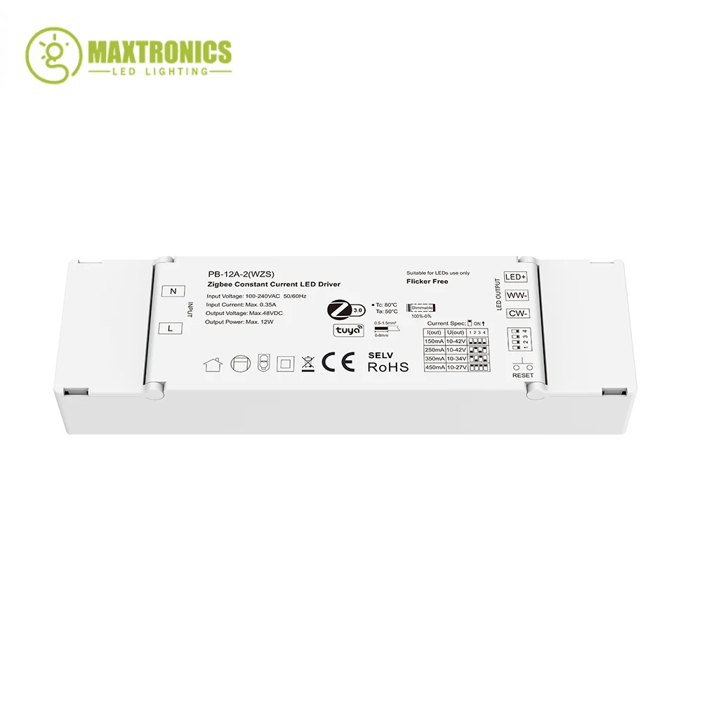 10V-42VDC 2CH *(150-450mA) Controller Driver LED a corrente costante 12W Zigbee 3.0 Tuya APP Cloud Adjust CCT faretto da incasso