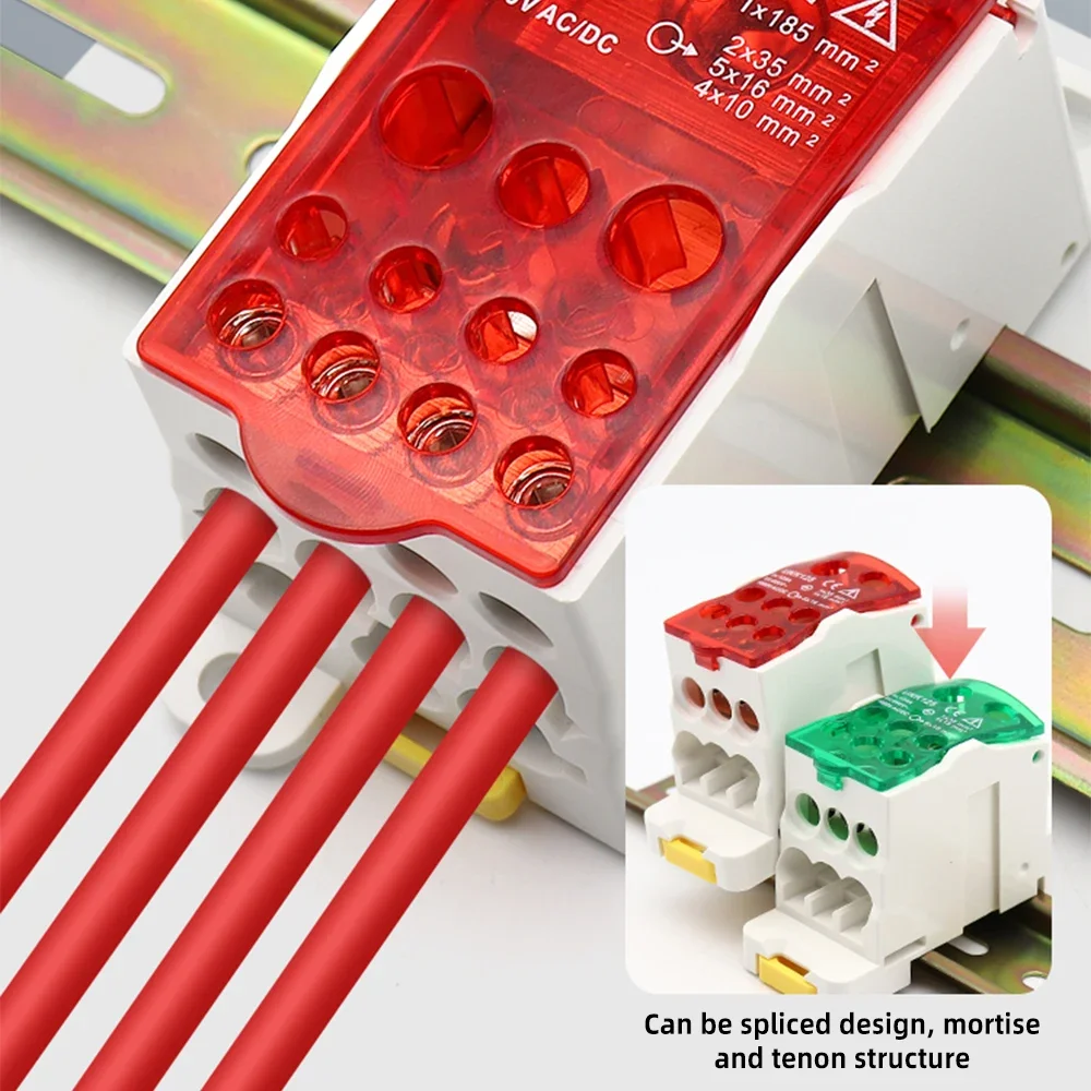 1Pc Ukk80A Terminal Block 1 In Many Out Din Rail Distribution Box Universal Electric Wire Connector Red Yellow Blue Green